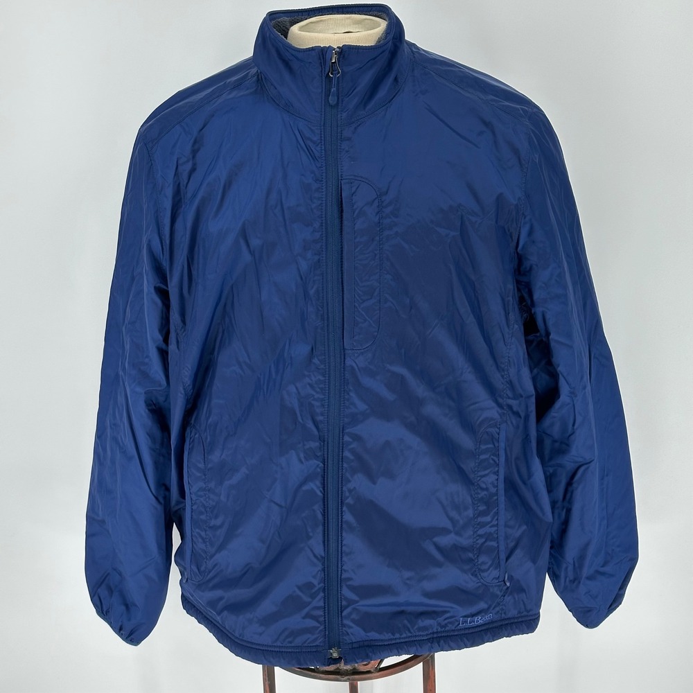 LL Bean Mens XL Reg Blue Full Zip Fleece Lined‎ Jacket Lightweight